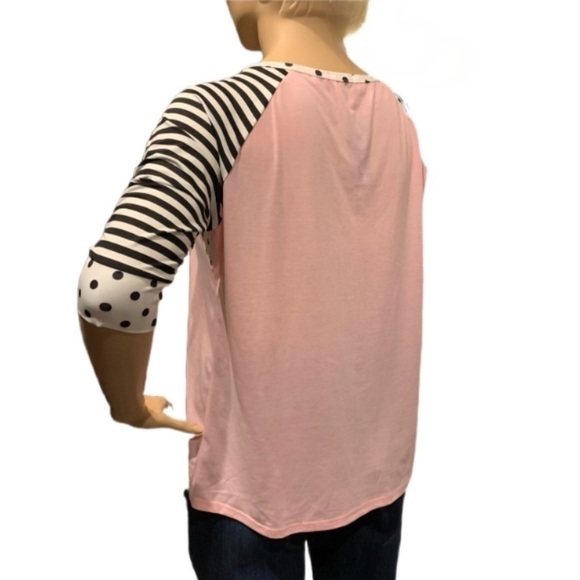 Zeagoo Raglan Sleeved Pullover Plus XXXL Pink with Black & White Stripes & Dots - Picture 8 of 9